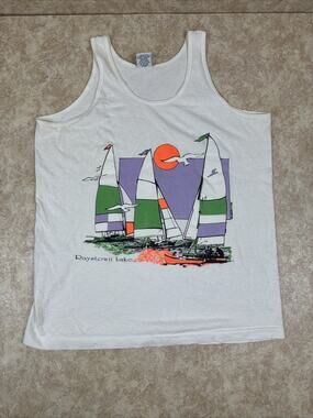 Vtg Raystown Lake PA Tank Top Woman's Medium Sailing Boats